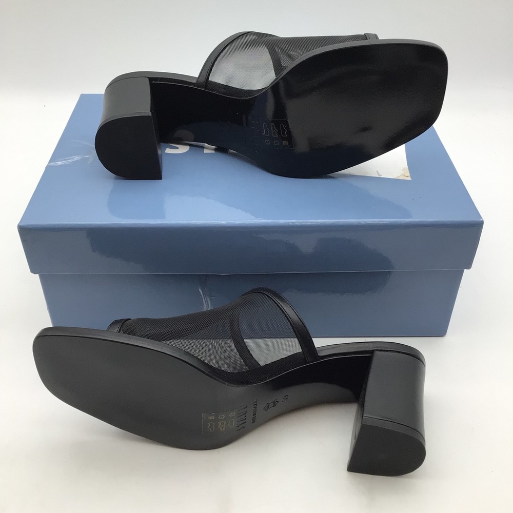 STAUD Alessandra Heel Black Mesh Square Toe Block Heel Mules Size EU 39 US 9 NEW - Picture 5 of 7